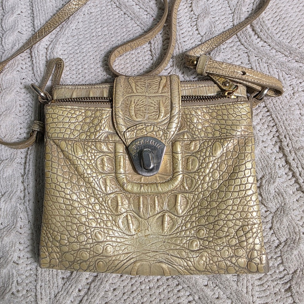 Brahmin Mojito Fizz Crossbody Bag Purse Gold Croc Embossed Leather